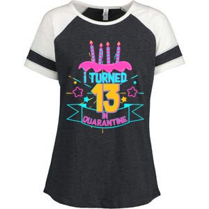 13th Birthday I Turned 13 In Quarantine Pink Frosting Enza Ladies Jersey Colorblock Tee