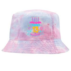 13th Birthday I Turned 13 In Quarantine Pink Frosting Tie-Dyed Bucket Hat