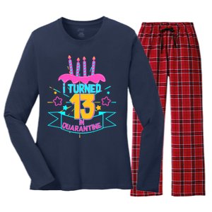 13th Birthday I Turned 13 In Quarantine Pink Frosting Women's Long Sleeve Flannel Pajama Set 