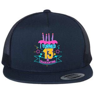 13th Birthday I Turned 13 In Quarantine Pink Frosting Flat Bill Trucker Hat