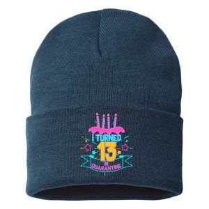 13th Birthday I Turned 13 In Quarantine Pink Frosting Sustainable Knit Beanie