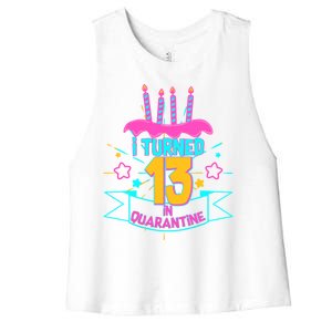 13th Birthday I Turned 13 In Quarantine Pink Frosting Women's Racerback Cropped Tank