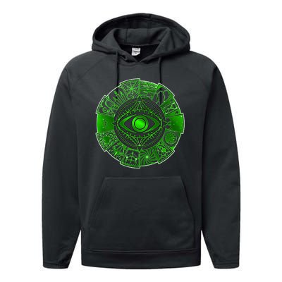 15 Fears Wheel Evil Green Eye Performance Fleece Hoodie