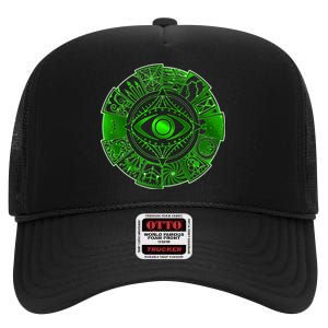 15 Fears Wheel Evil Green Eye High Crown Mesh Back Trucker Hat