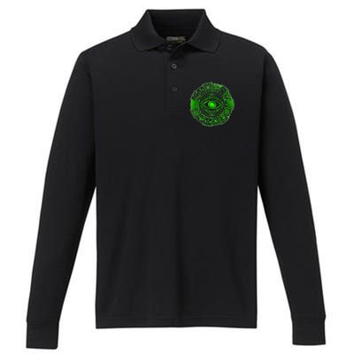 15 Fears Wheel Evil Green Eye Performance Long Sleeve Polo