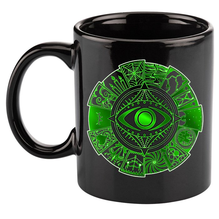 15 Fears Wheel Evil Green Eye 11oz C Handle Ceramic Mug
