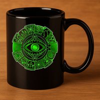 15 Fears Wheel Evil Green Eye 11oz C Handle Ceramic Mug