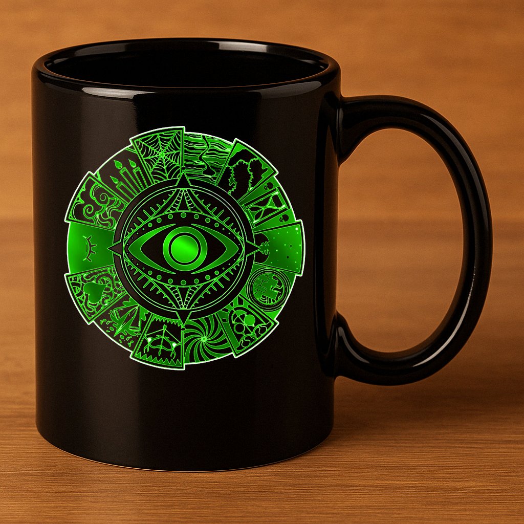 15 Fears Wheel Evil Green Eye 11oz C Handle Ceramic Mug
