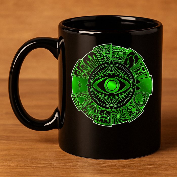 15 Fears Wheel Evil Green Eye 11oz C Handle Ceramic Mug