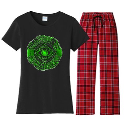 15 Fears Wheel Evil Green Eye Women's Flannel Pajama Set