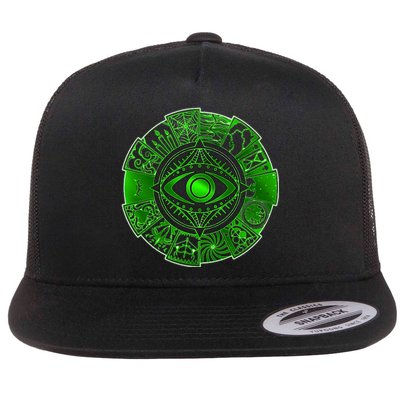 15 Fears Wheel Evil Green Eye Flat Bill Trucker Hat