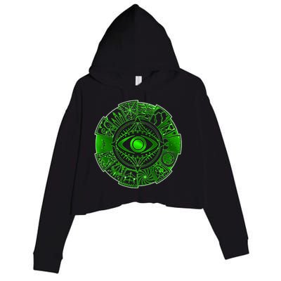 15 Fears Wheel Evil Green Eye Crop Fleece Hoodie