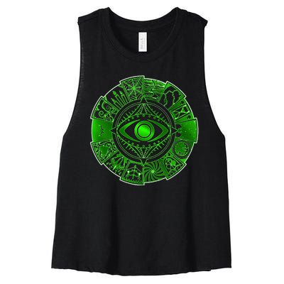 15 Fears Wheel Evil Green Eye Women's Racerback Cropped Tank