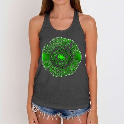 15 Fears Wheel Evil Green Eye Women's Knotted Racerback Tank