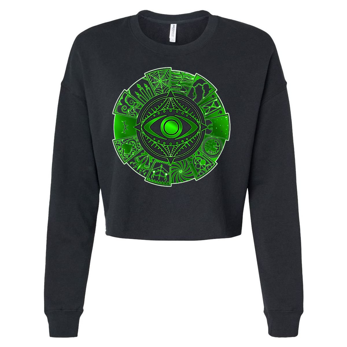 15 Fears Wheel Evil Green Eye Cropped Pullover Crew