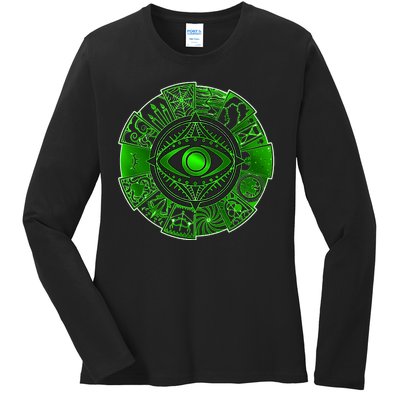 15 Fears Wheel Evil Green Eye Ladies Long Sleeve Shirt