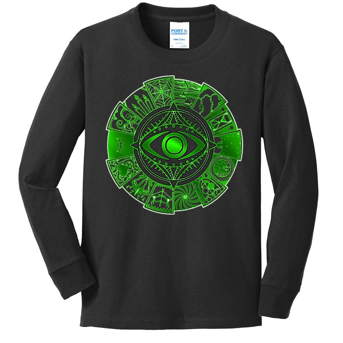 15 Fears Wheel Evil Green Eye Kids Long Sleeve Shirt