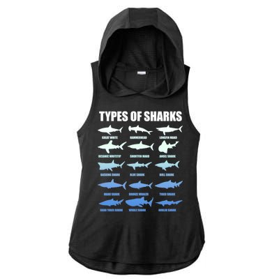 15 Types of Sharks Ladies PosiCharge Tri-Blend Wicking Draft Hoodie Tank