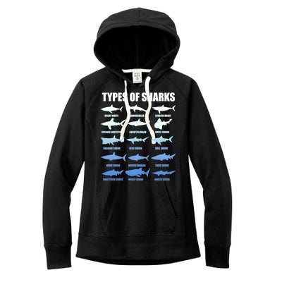 15 Types of Sharks Women's Fleece Hoodie