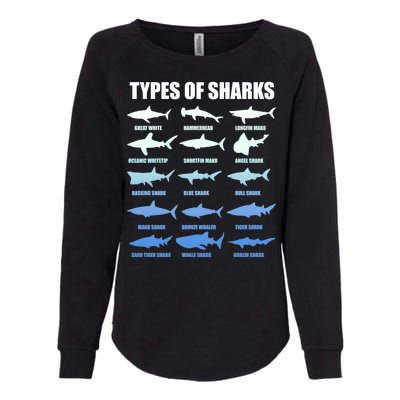 15 Types of Sharks Womens California Wash Sweatshirt