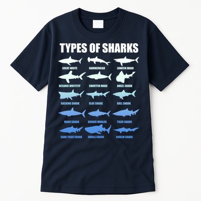 15 Types of Sharks Tall T-Shirt