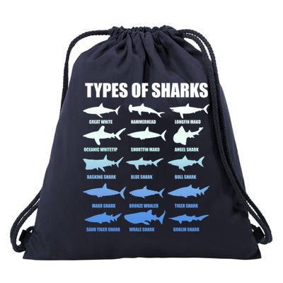 15 Types of Sharks Drawstring Bag