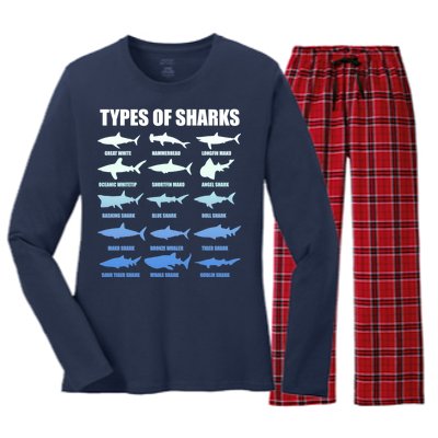 15 Types of Sharks Women's Long Sleeve Flannel Pajama Set 