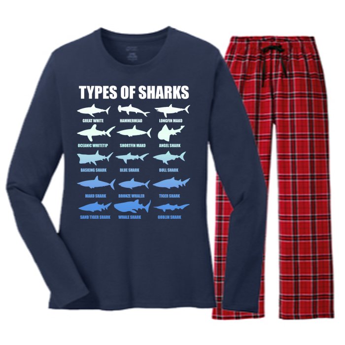 15 Types of Sharks Women's Long Sleeve Flannel Pajama Set 