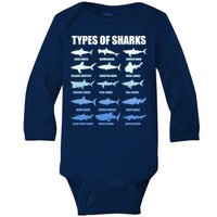 15 Types of Sharks Baby Long Sleeve Bodysuit