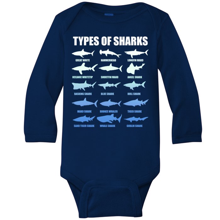 15 Types of Sharks Baby Long Sleeve Bodysuit