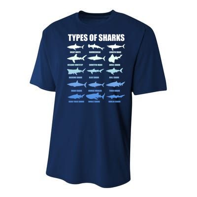 15 Types of Sharks Youth Performance Sprint T-Shirt