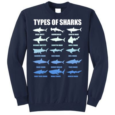 15 Types of Sharks Tall Sweatshirt