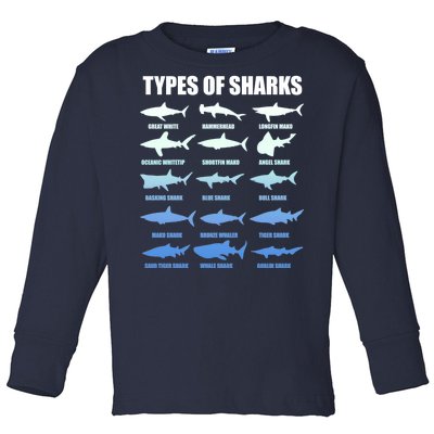 15 Types of Sharks Toddler Long Sleeve Shirt