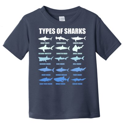 15 Types of Sharks Toddler T-Shirt