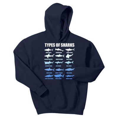 15 Types of Sharks Kids Hoodie