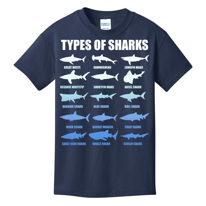 15 Types of Sharks Kids T-Shirt