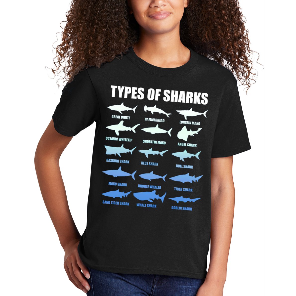 15 Types of Sharks Kids T-Shirt