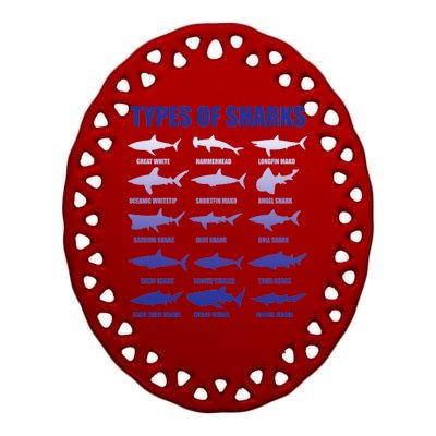 15 Types of Sharks Ceramic Oval Ornament