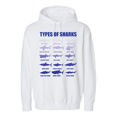 15 Types of Sharks Garment-Dyed Fleece Hoodie