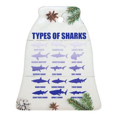 15 Types of Sharks Ceramic Bell Ornament