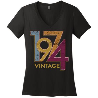 1974 50th Birthday Happy Birthday Vintage Women's V-Neck T-Shirt