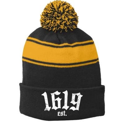 1619 Established African American Vintage Stripe Pom Pom Beanie