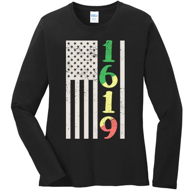 1619 Our Ancestors African American Pride Flag Ladies Long Sleeve Shirt