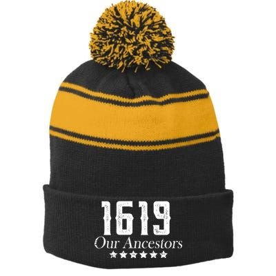 1619 Our Ancestors US Africa Past Stripe Pom Pom Beanie