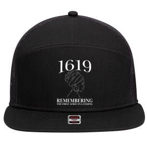 1619 Remembering the First African Landing 7 Panel Mesh Trucker Snapback Hat