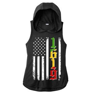 1619 US Flag African American Traditional Colors Ladies PosiCharge Tri-Blend Wicking Draft Hoodie Tank