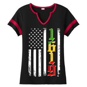 1619 US Flag African American Traditional Colors Ladies Halftime Notch Neck Tee