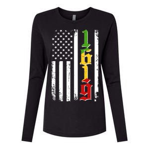 1619 US Flag African American Traditional Colors Womens Cotton Relaxed Long Sleeve T-Shirt