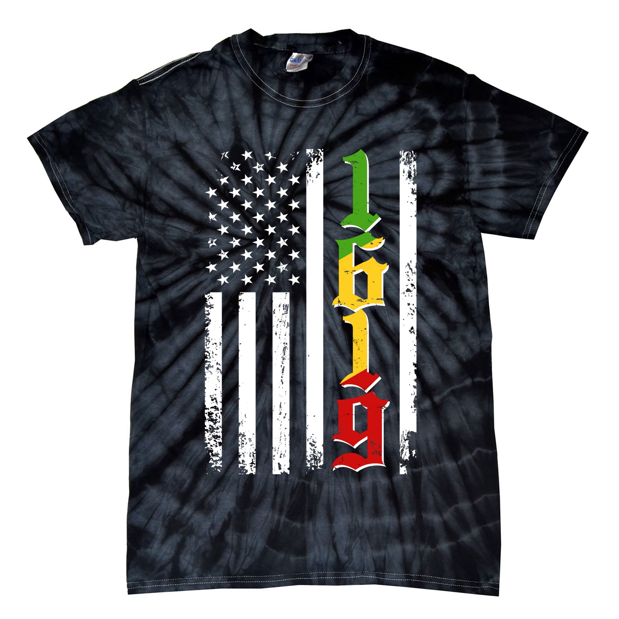 1619 US Flag African American Traditional Colors Tie-Dye T-Shirt