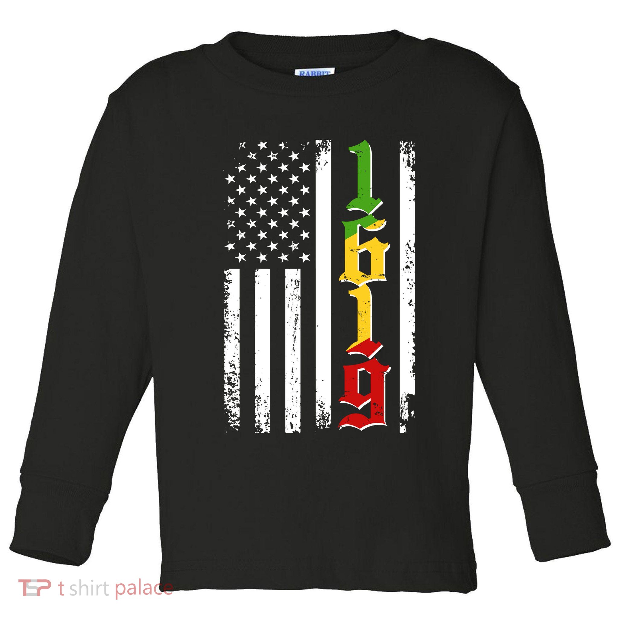 1619 US Flag African American Traditional Colors Toddler Long Sleeve Shirt